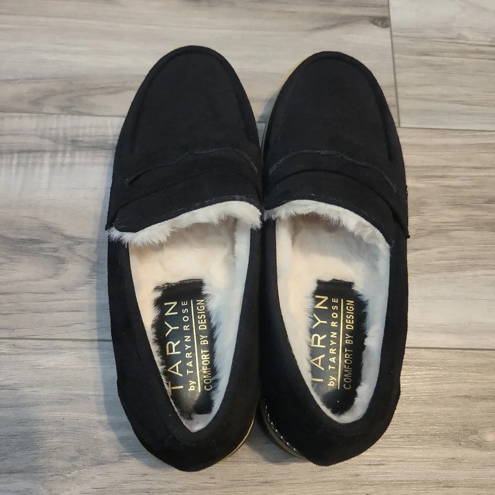 Taryn Rose Kilroy Penny Loafers Womens 7.5 Black Suede Slip-On Shoes‎